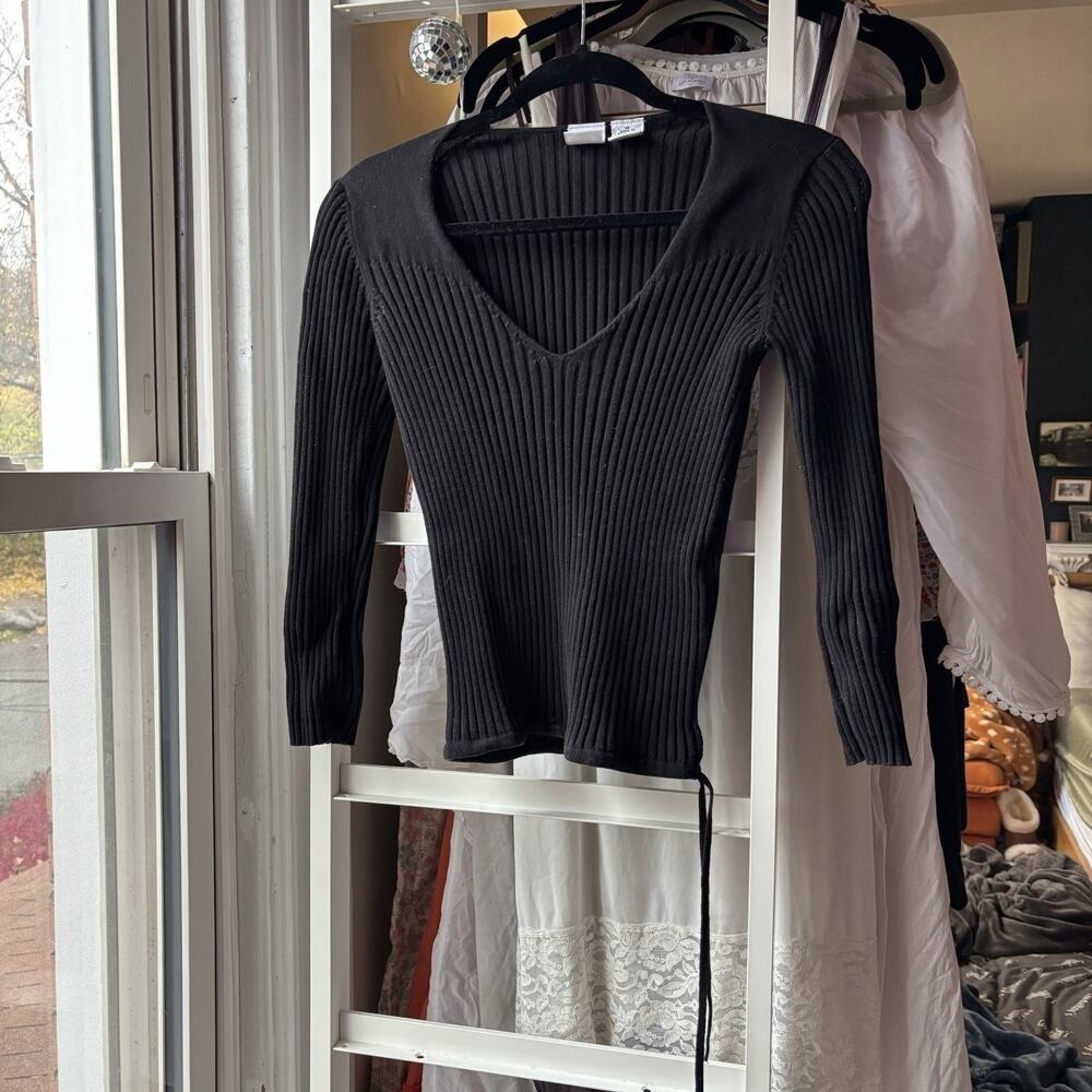 Vintage Y2K Armani Exchange Ribbed Long Sleeve Babydoll Top Size Medium